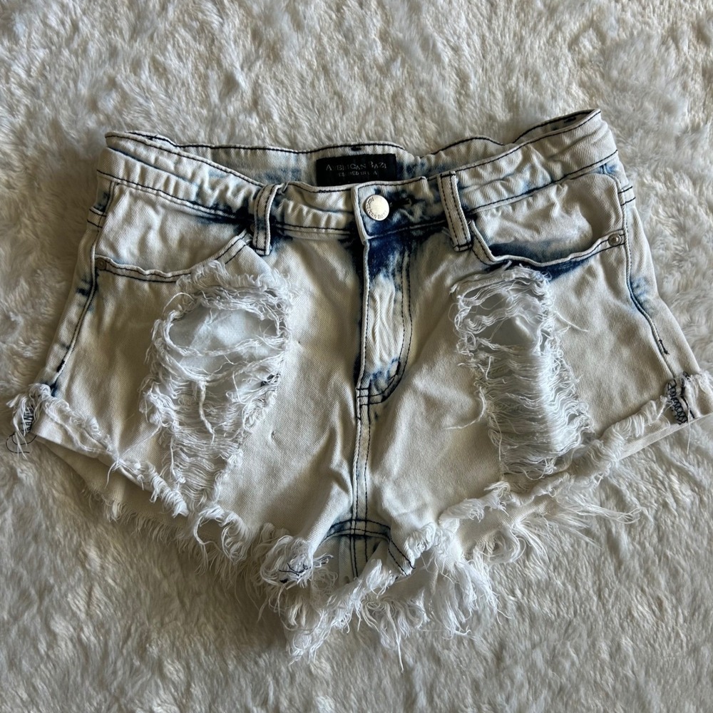 American Bazi Womens Distressed Acid Wash Denim Jean Micro Shorty Shorts Small